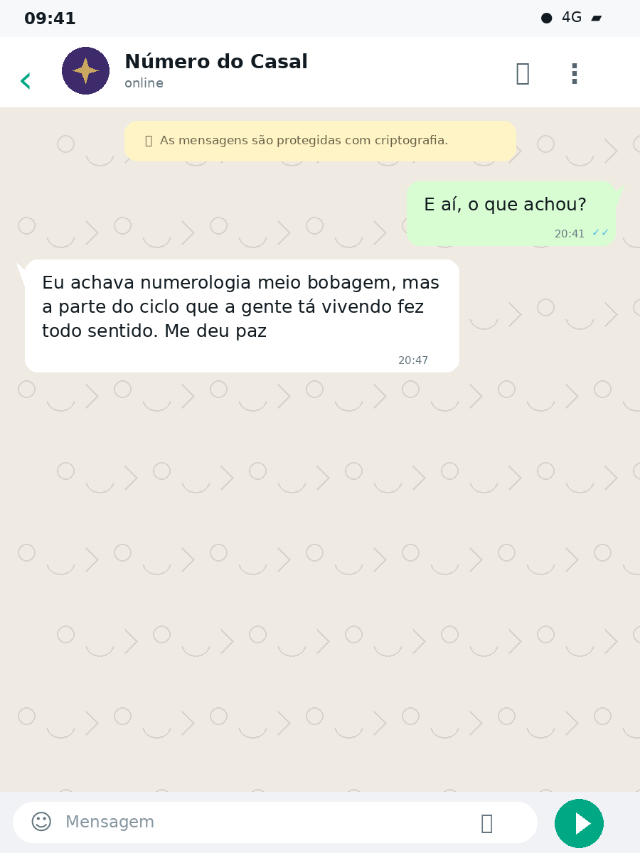 Print de conversa no WhatsApp comentando o ciclo revelado na leitura